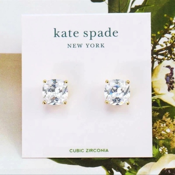 Kate Spade New York Mini Small Square Studs Earrings Clear Gold - Picture 2 of 7